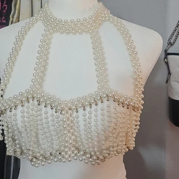 Vintage Pearl and Gold beaded backless bra top - Picture 1 of 3